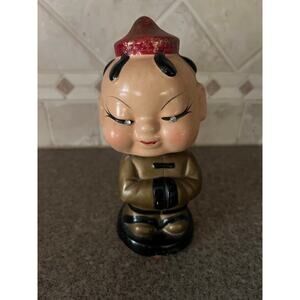 Vintage Japanese Bobble Head, 1950's Asian Boy Nodder with Diamond/Jewel Eyes